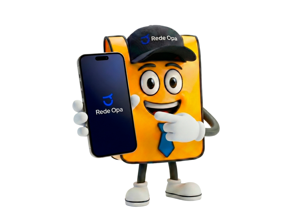 Opinha mascote Rede OPA com celular